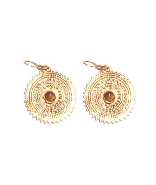 Drop Earrings with Stone - Gold & Brown