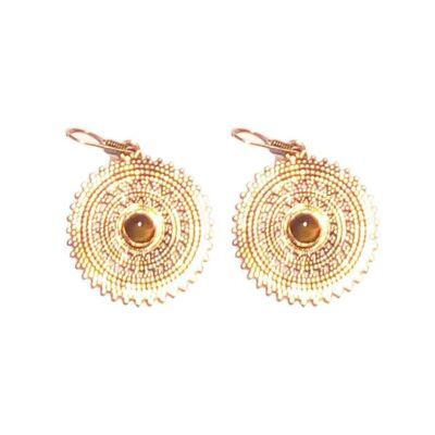 Drop Earrings with Stone - Gold & Brown