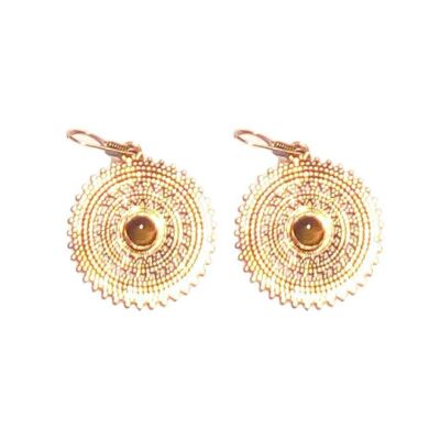 Boucles d'Oreilles Pendantes avec Pierre - Or & Marron