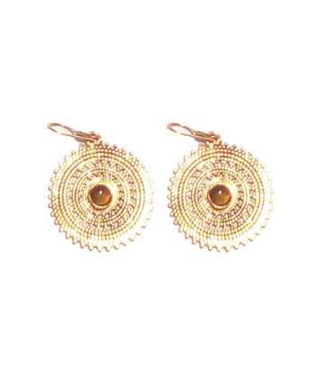 Boucles d'Oreilles Pendantes avec Pierre - Or & Marron 1