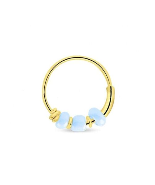 Gold Hoop Earrings with Beads - Blue