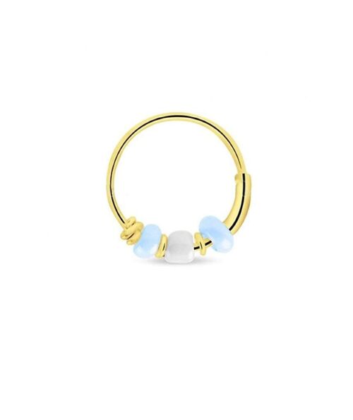 Gold Hoop Earrings with Beads - Blue & White