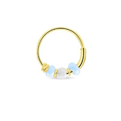 Gold Hoop Earrings with Beads - Blue & White
