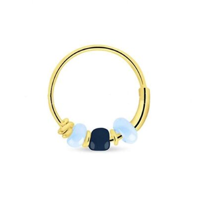Gold Hoop Earrings with Beads - Blue & Navy