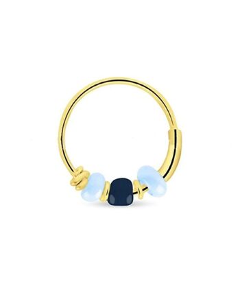 Boucles d'oreilles créoles dorées avec perles - Bleu et bleu marine 1