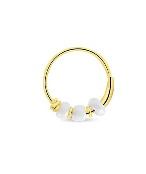 Gold Hoop Earrings with Beads - White