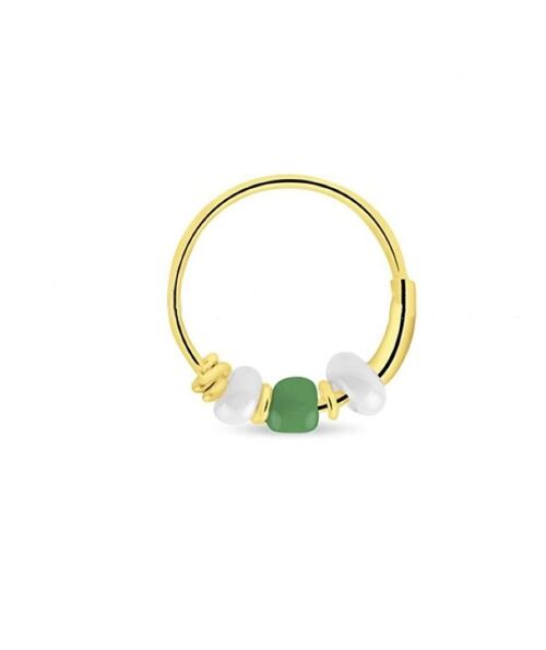Gold Hoop Earrings with Beads - White & Green