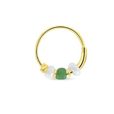 Gold Hoop Earrings with Beads - White & Green