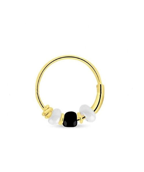 Gold Hoop Earrings with Beads - White & Black