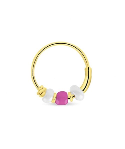Gold Hoop Earrings with Beads - White & Pink