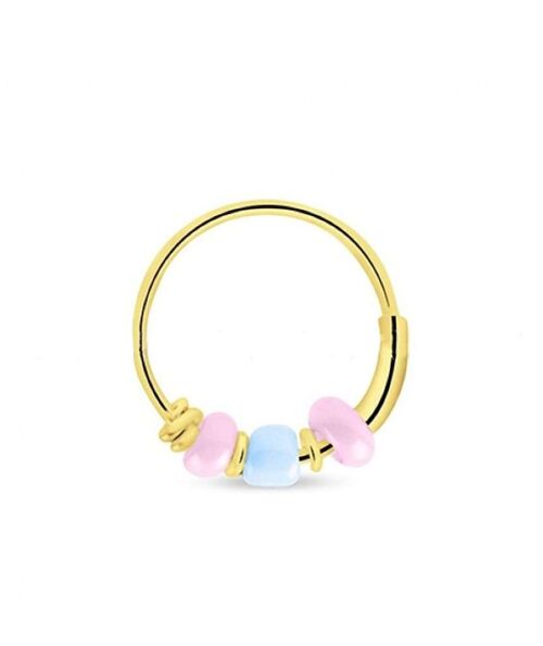 Gold Hoop Earrings with Beads - Pink & Blue