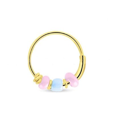 Gold Hoop Earrings with Beads - Pink & Blue