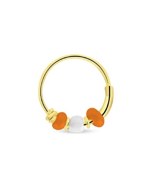 Gold Hoop Earrings with Beads - Orange & White