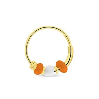 Gold Hoop Earrings with Beads - Orange & White