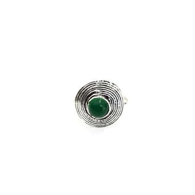 Anello di pietra circolare - argento e verde