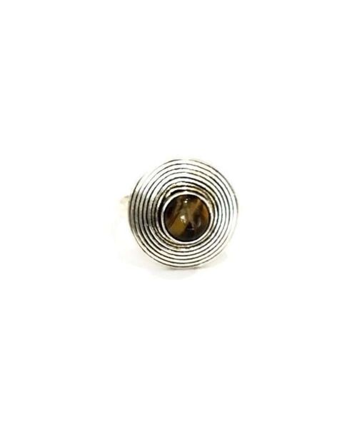 Circle Stone Ring - Silver & Brown
