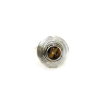 Circle Stone Ring - Silver & Brown