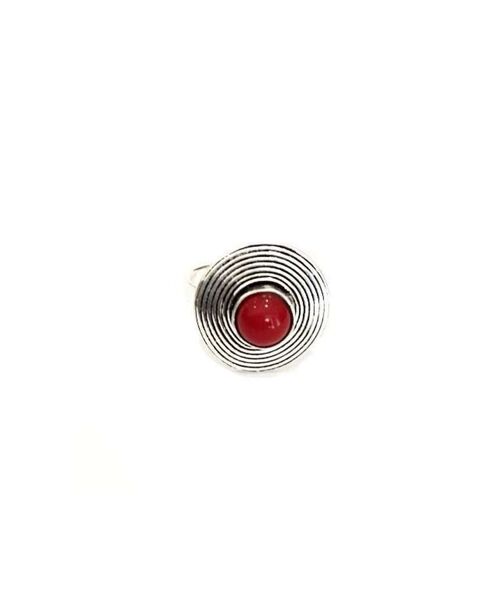 Circle Stone Ring - Silver & Red