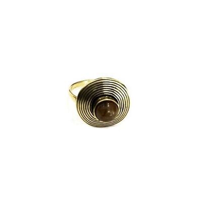 Anello con pietra circolare - oro e marrone