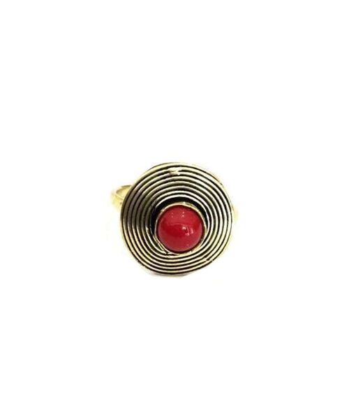 Circle Stone Ring - Gold & Red