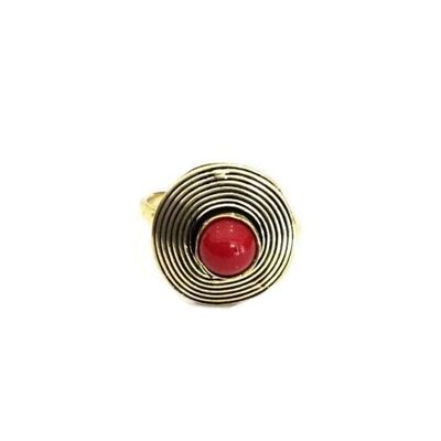 Anillo Circle Stone - Oro y rojo