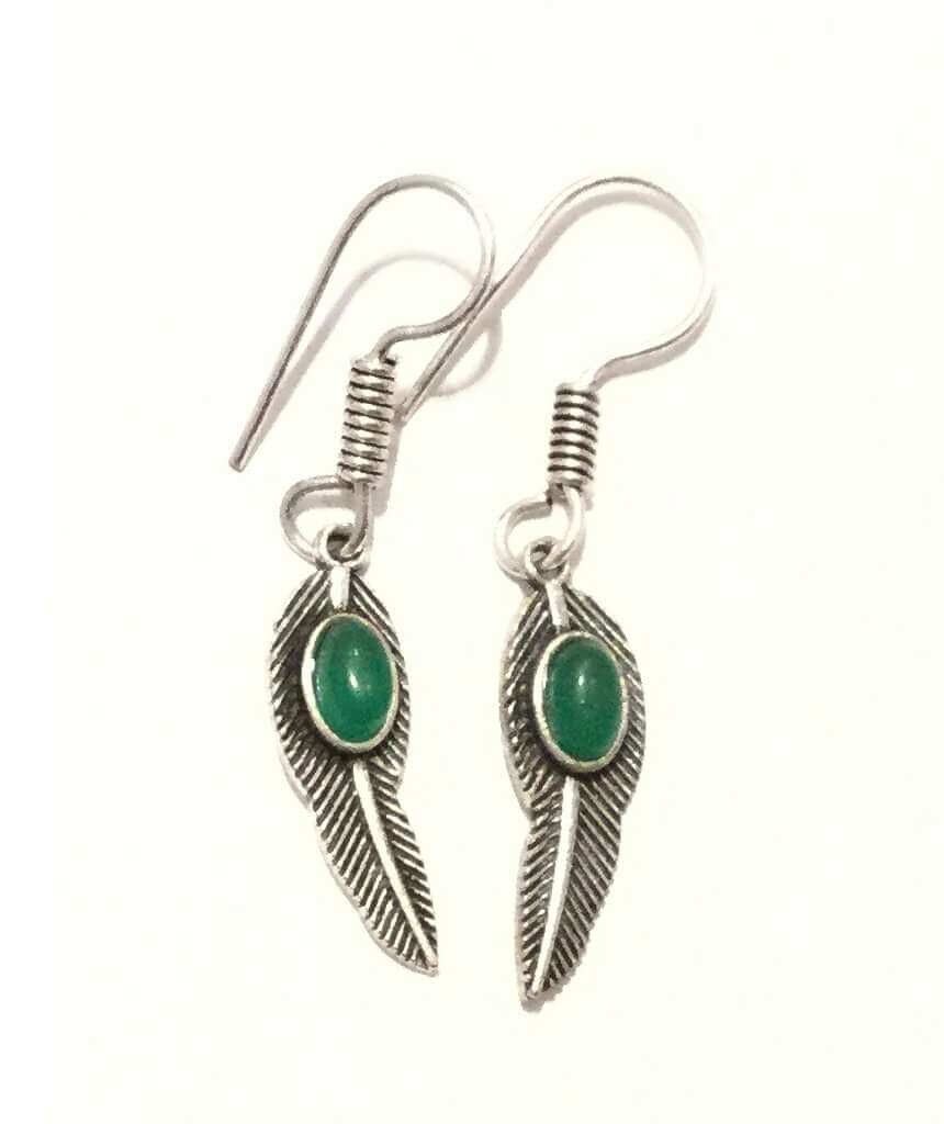 Boucles d'Oreilles Pendantes Feuille - Argenté & Vert