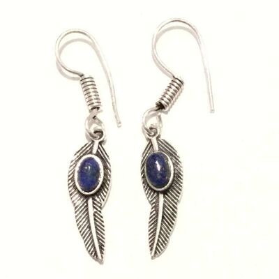 Leaf Dangling Earrings - Silver & Blue