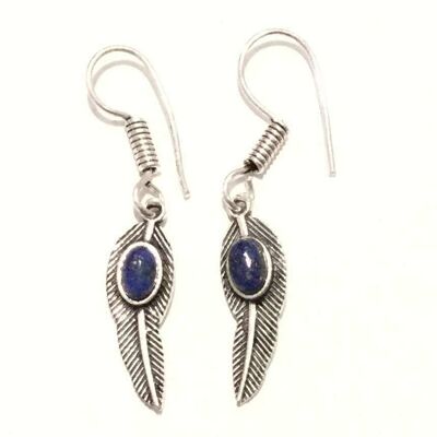 Boucles d'Oreilles Pendantes Feuille - Argent & Bleu