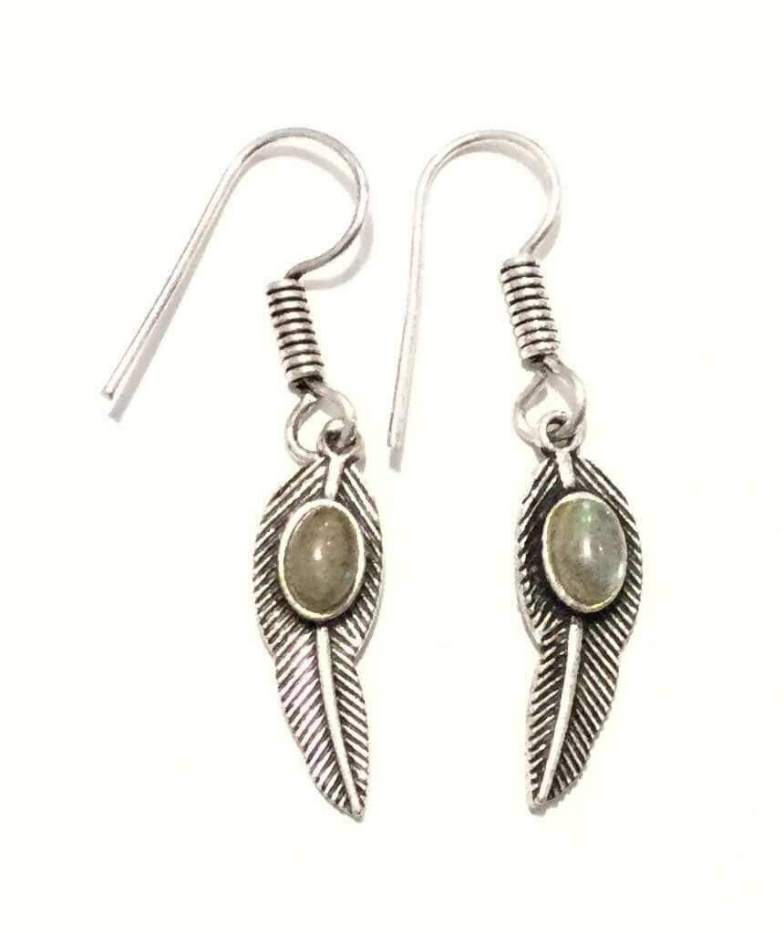 Boucles d'Oreilles Pendantes Feuille - Argent & Gris