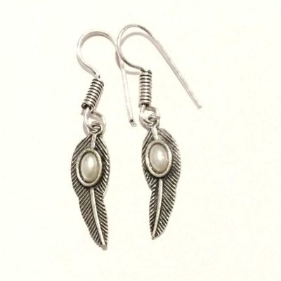 Leaf Dangling Earrings - Silver & White