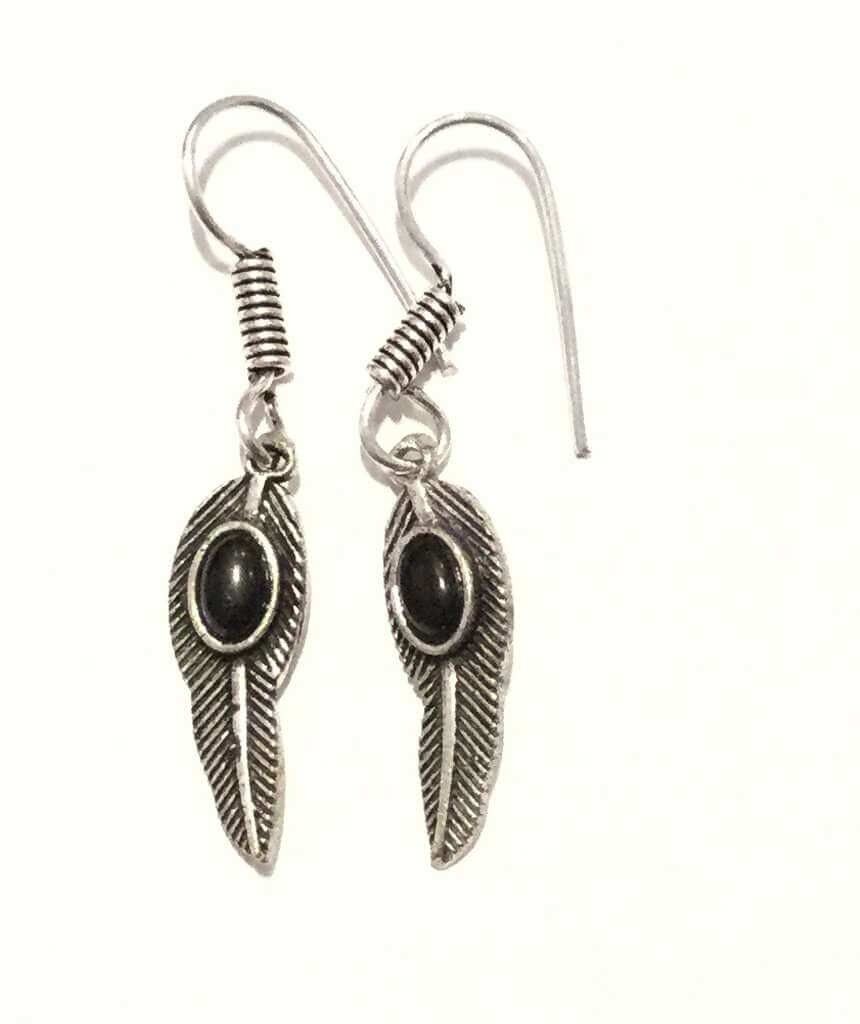 Boucles d'Oreilles Pendantes Feuille - Argent & Noir