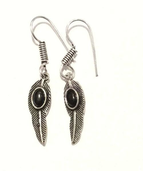 Leaf Dangling Earrings - Silver & Black