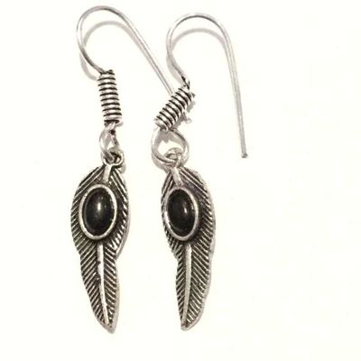 Leaf Dangling Earrings - Silver & Black