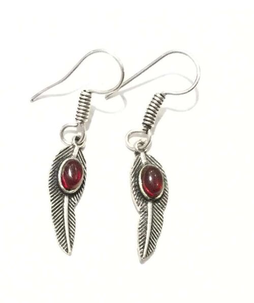 Leaf Dangling Earrings - Silver & Maroon