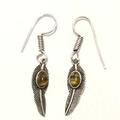 Leaf Dangling Earrings - Silver & Brown