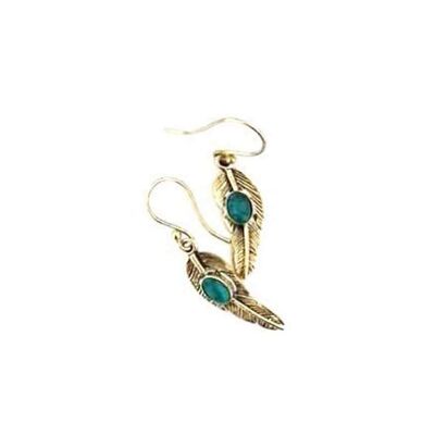 Leaf Dangling Earrings - Gold & Turquoise