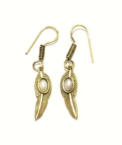 Leaf Dangling Earrings - Gold & White