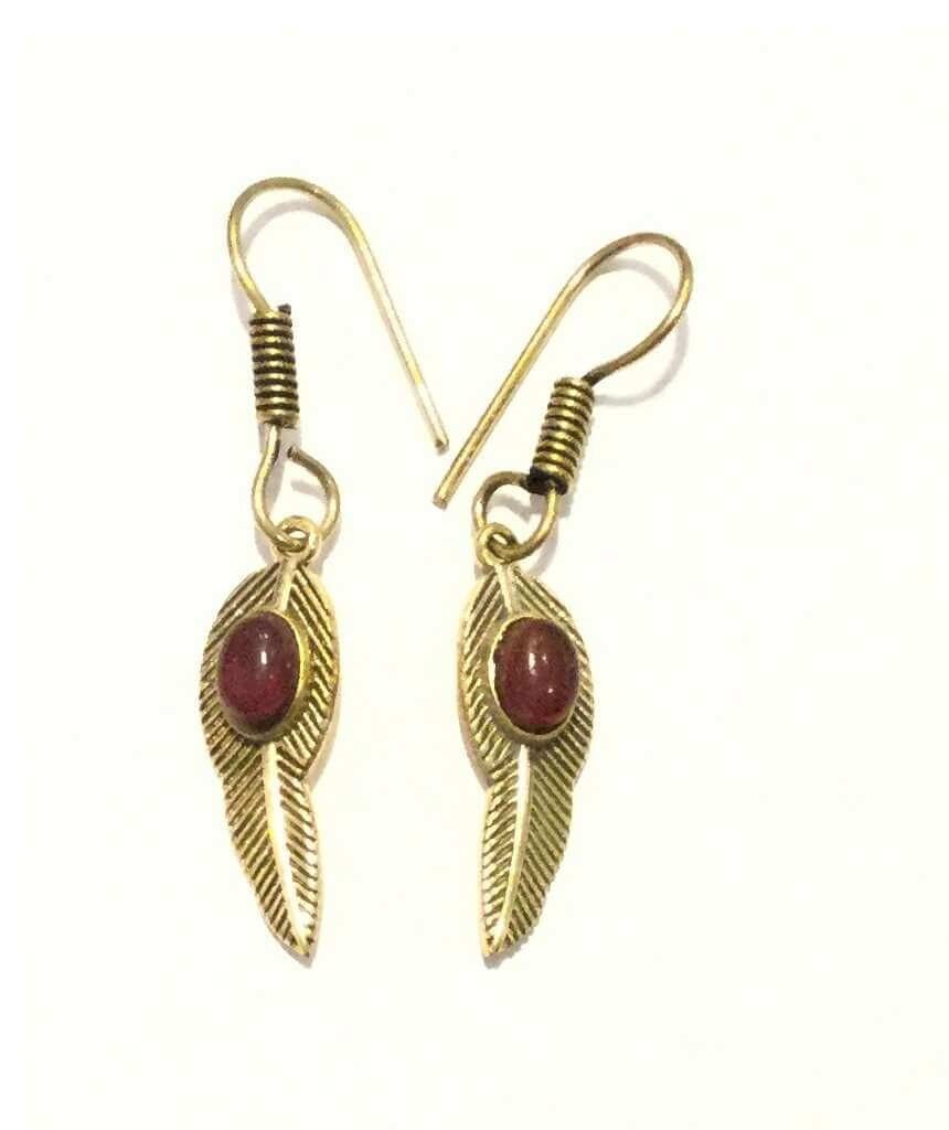 Boucles d'Oreilles Pendantes Feuille - Or & Bordeaux