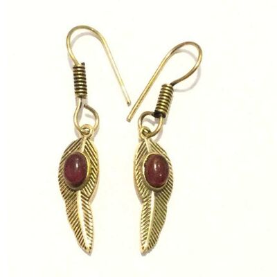 Boucles d'Oreilles Pendantes Feuille - Or & Bordeaux