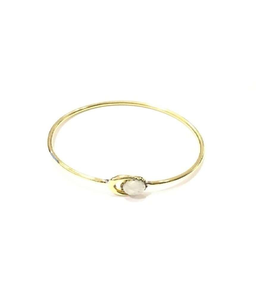 Bracelet Lune avec Pierre - Or & Blanc