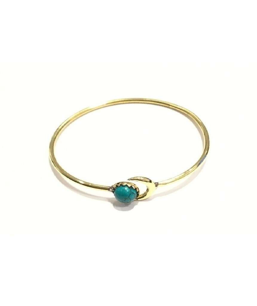 Pulsera Luna con Piedra - Oro y Turquesa