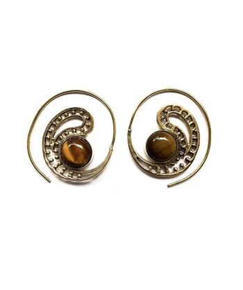 Boucles d'oreilles tribales avec pierre - Or et marron 1