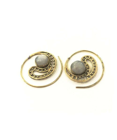 Tribal Earrings With Stone - Gold & White