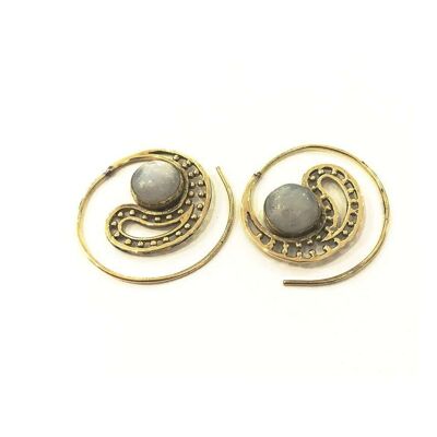 Tribal Earrings With Stone - Gold & White
