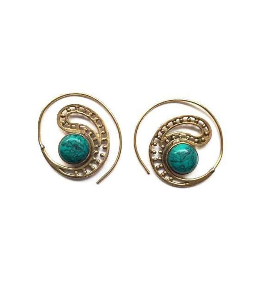 Boucles D'oreilles Tribales Avec Pierre - Or & Turquoise