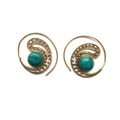 Tribal Earrings With Stone - Gold & Turqouise