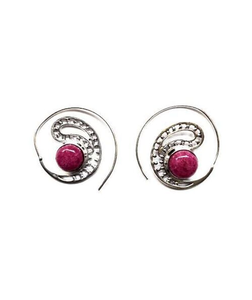 Tribal Earrings With Stone - Silver & Pink