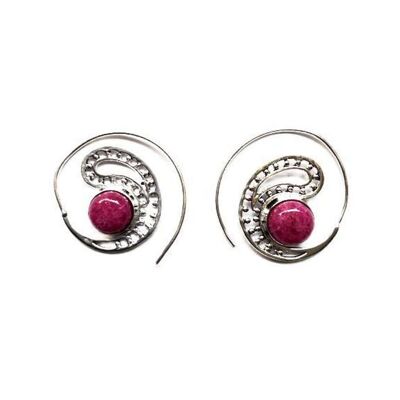 Stammes-Ohrringe mit Stein - Silber & Pink