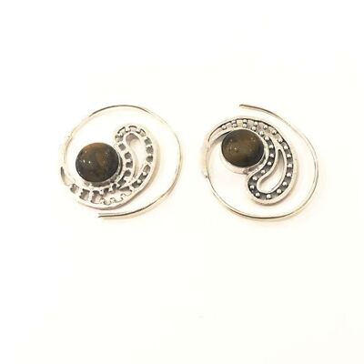 Boucles d'Oreilles Tribales Avec Pierre - Argent & Marron