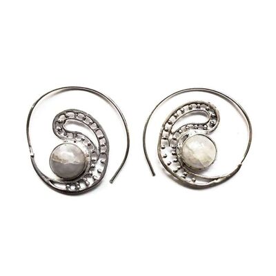 Stammes-Ohrringe mit Stein - Silber & Weiß